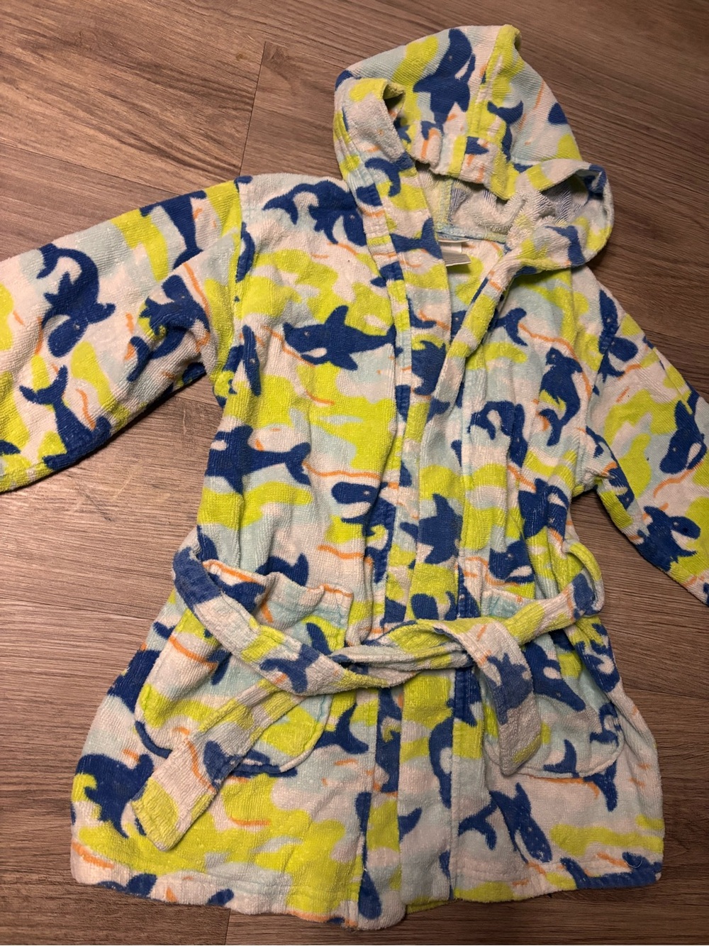 Steve Swim Kids Hooded Shark Print Bathrobe - Yellow & Blue